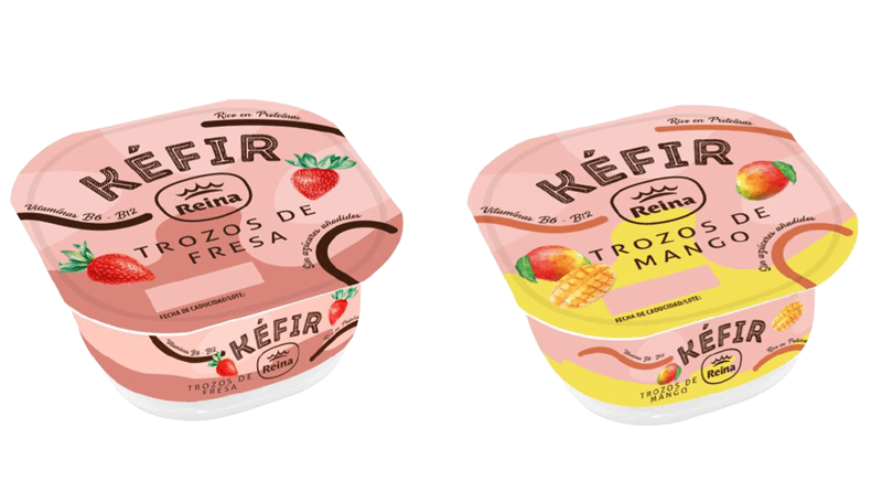 Reina lanza dos nuevos kefir: con trozos de fresa y con trozos de mango